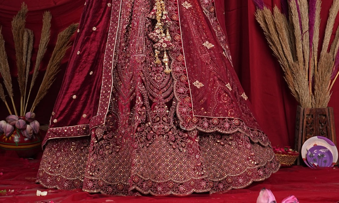 New Semi Stitiched Velvet Bridal Lehenga Choli