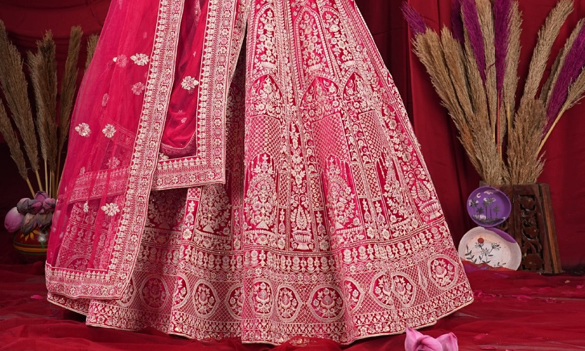 New Semi Stitiched Velvet Bridal Lehenga Choli