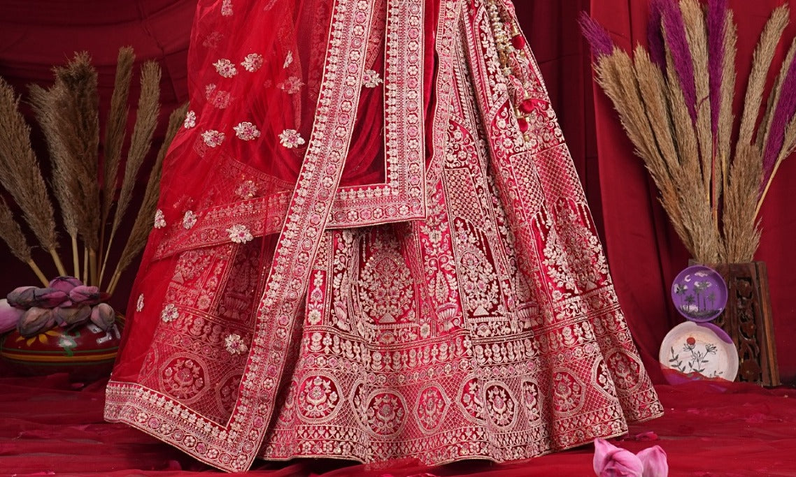 New Semi Stitiched Velvet Bridal Lehenga Choli