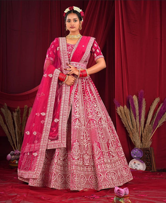 New Semi Stitiched Velvet Bridal Lehenga Choli