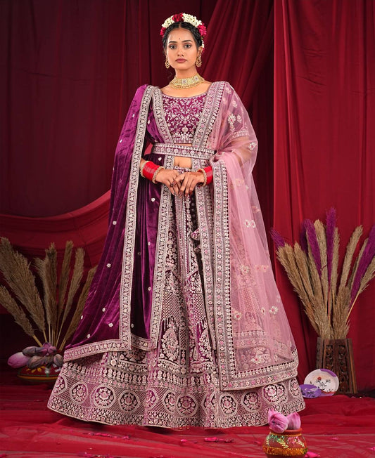 New Semi Stitiched Velvet Bridal Lehenga Choli