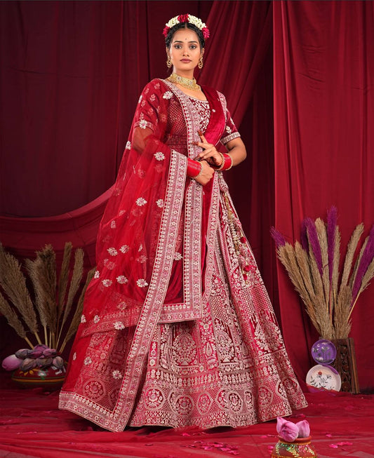 New Semi Stitiched Velvet Bridal Lehenga Choli