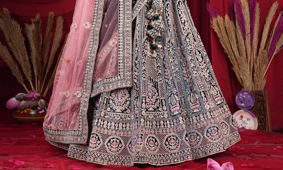 New Semi Stitiched Velvet Bridal Lehenga Choli