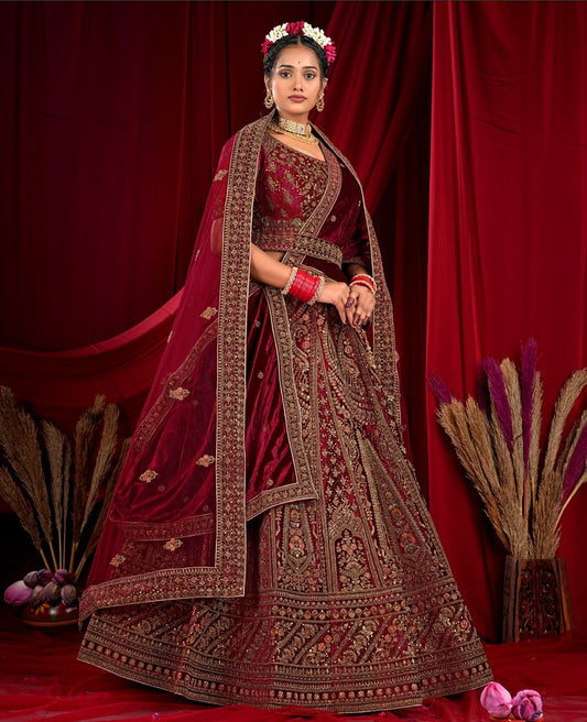 New Semi Stitiched Velvet Bridal Lehenga Choli