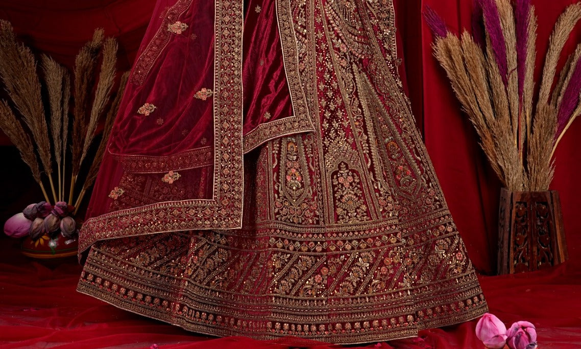 New Semi Stitiched Velvet Bridal Lehenga Choli