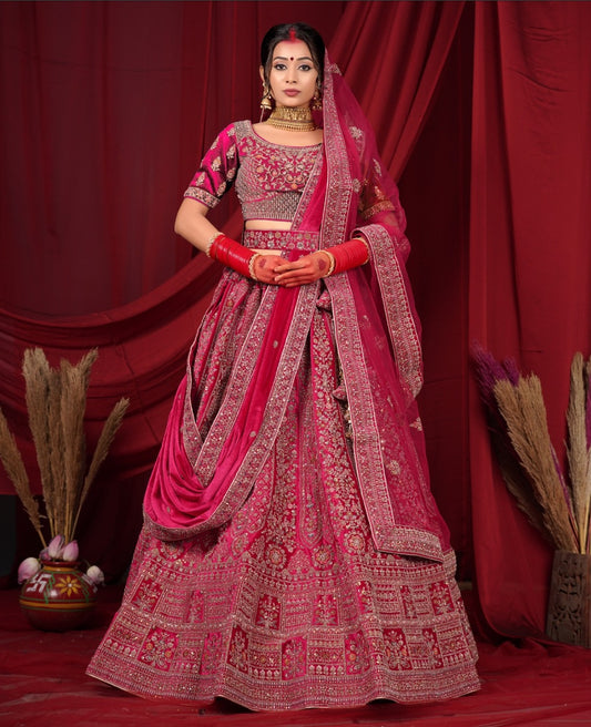 New Semi Stitiched Velvet Bridal Lehenga Choli