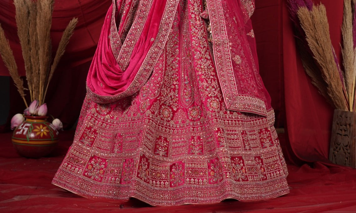 New Semi Stitiched Velvet Bridal Lehenga Choli