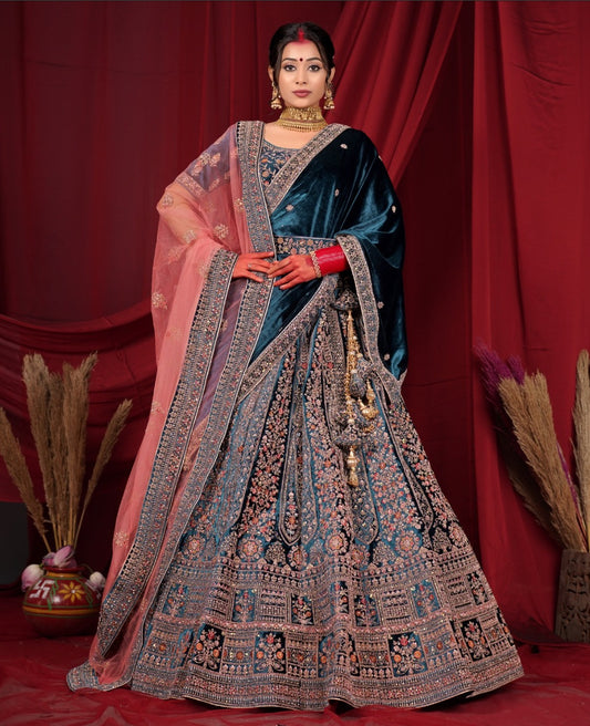 New Semi Stitiched Velvet Bridal Lehenga Choli