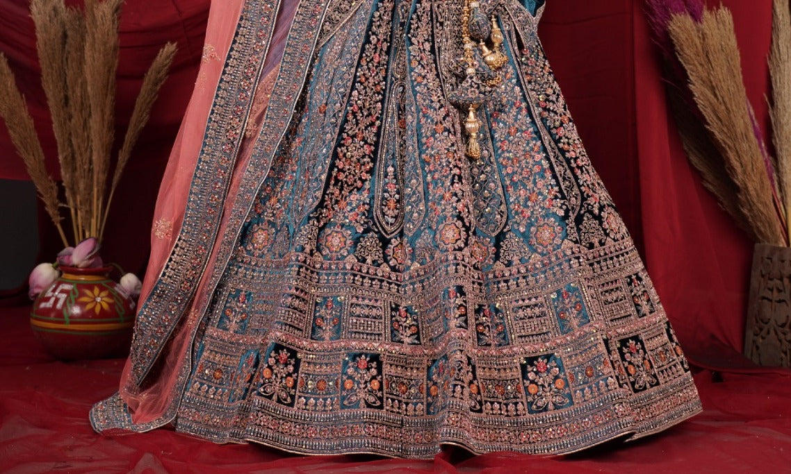 New Semi Stitiched Velvet Bridal Lehenga Choli