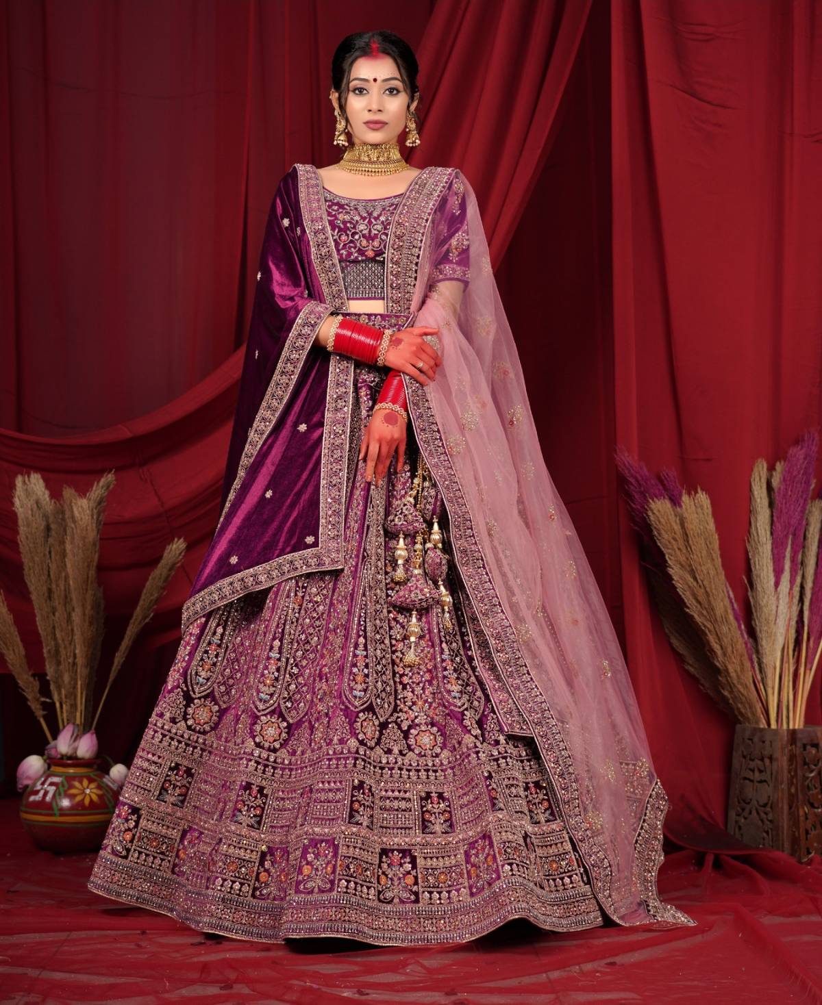 New Semi Stitiched Velvet Bridal Lehenga Choli