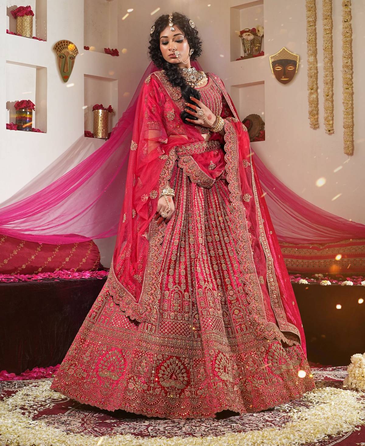 New Semi Stitiched Velvet Bridal Lehenga Choli