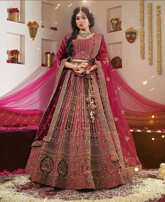 New Semi Stitiched Velvet Bridal Lehenga Choli