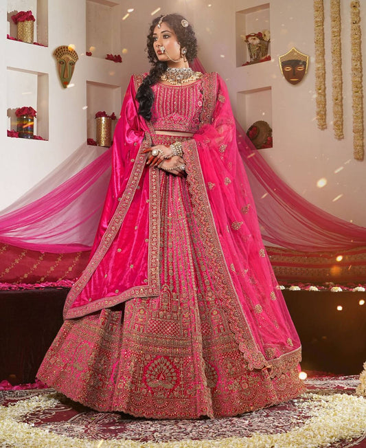 New Semi Stitiched Velvet Bridal Lehenga Choli