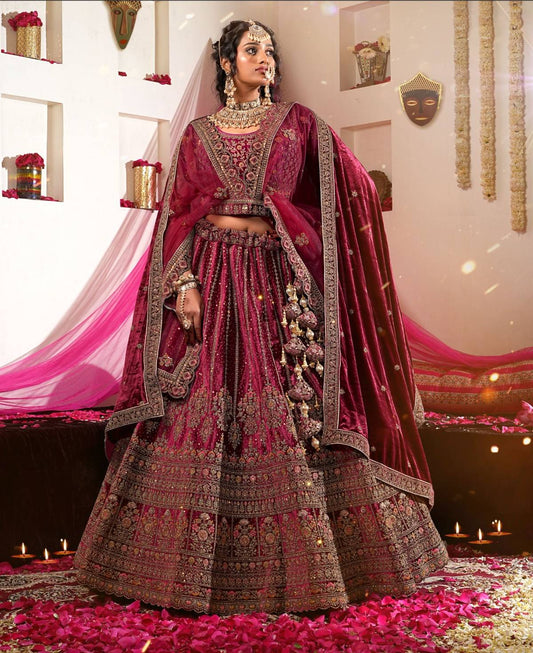 New Semi Stitiched Velvet Bridal Lehenga Choli