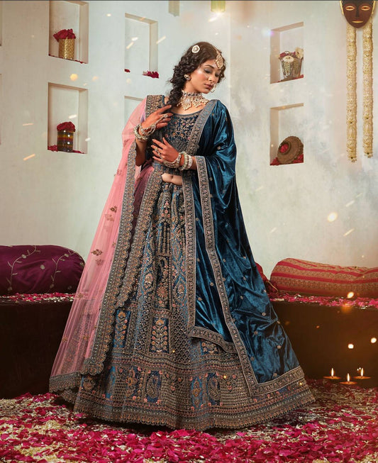 New Semi Stitiched Velvet Bridal Lehenga Choli