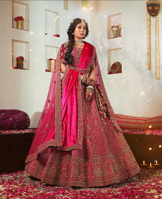 New Semi Stitiched Velvet Bridal Lehenga Choli