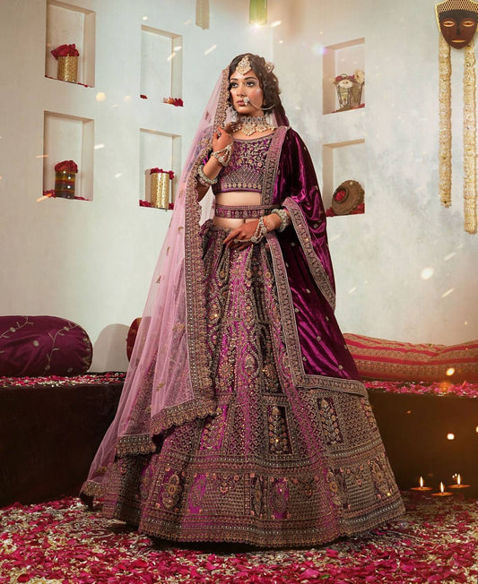 New Semi Stitiched Velvet Bridal Lehenga Choli