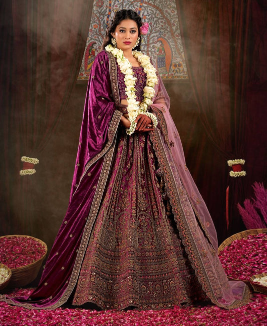 New Semi Stitiched Velvet Bridal Lehenga Choli