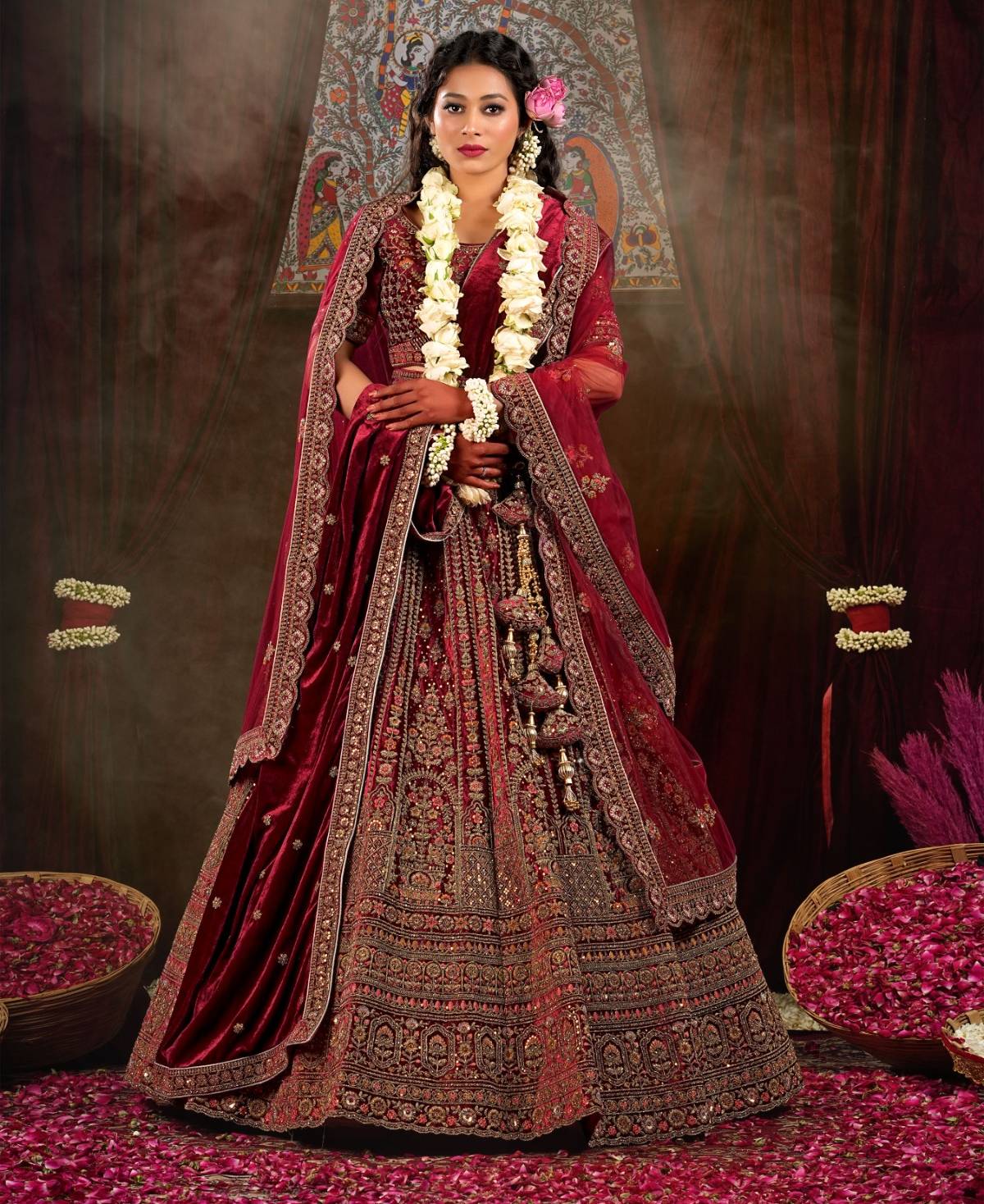 New Semi Stitiched Velvet Bridal Lehenga Choli