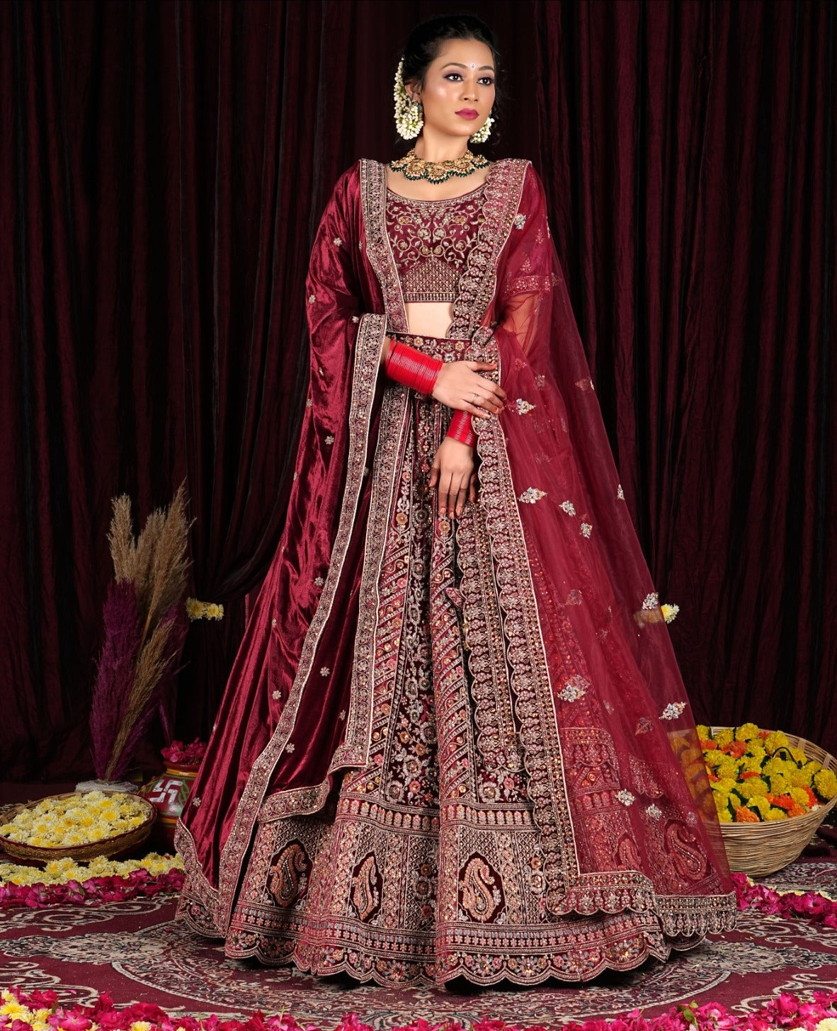 Latest Semi Stitched Velvet Lehenga Choli