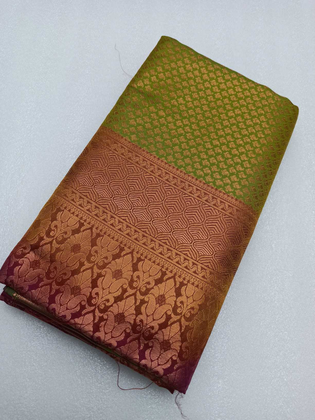 Green ,Brocad Copper Zary, Art Silk Handwoven Wedding Festival Heavy Border Saree