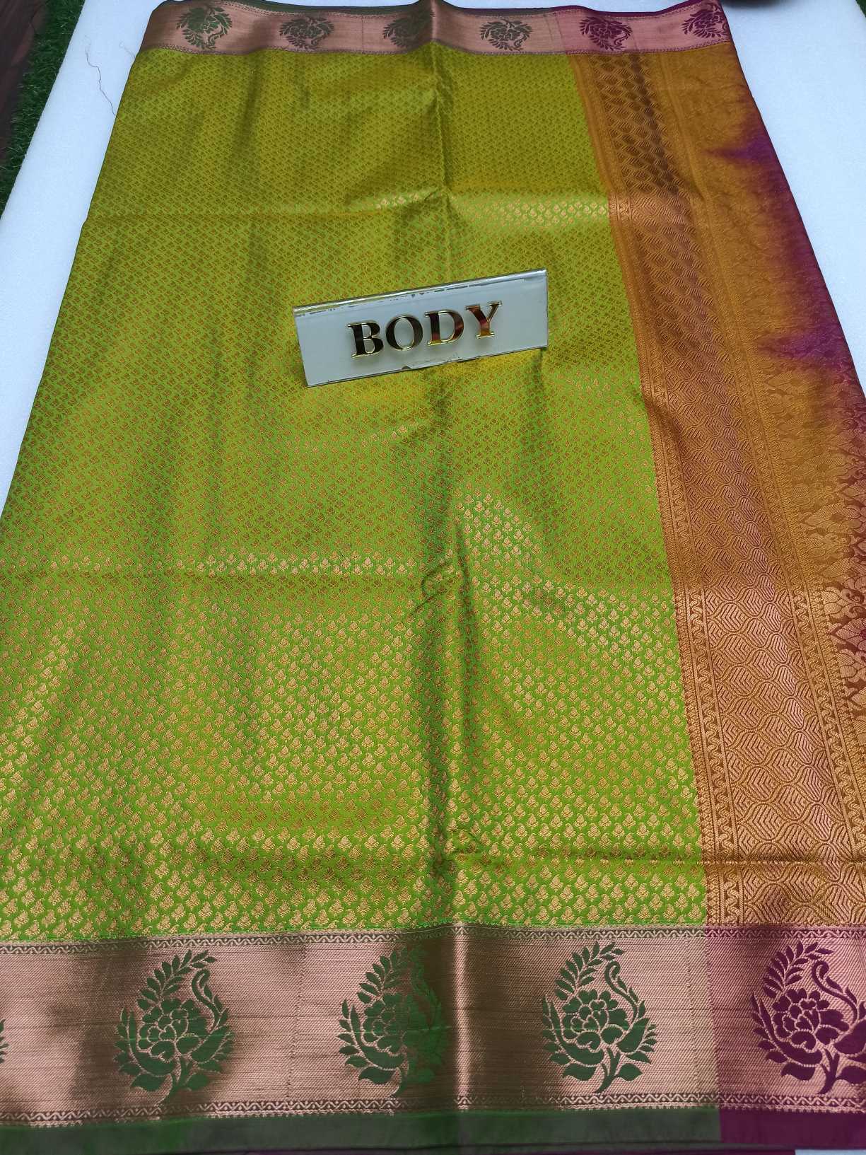 Green ,Brocad Copper Zary, Art Silk Handwoven Wedding Festival Heavy Border Saree