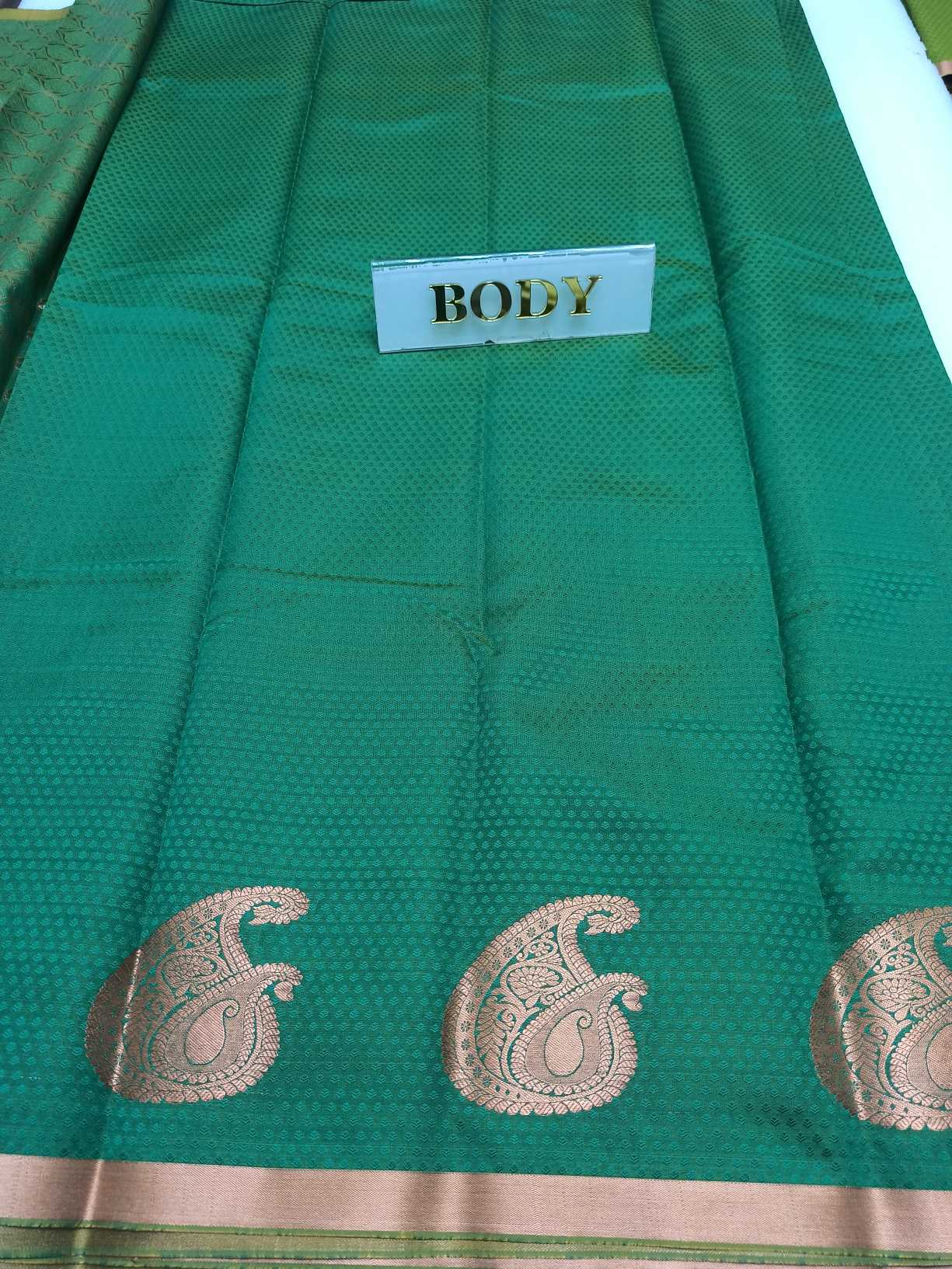 Green , Brocad Copper Zary, Art Silk Handwoven Wedding Festival Heavy Border Saree