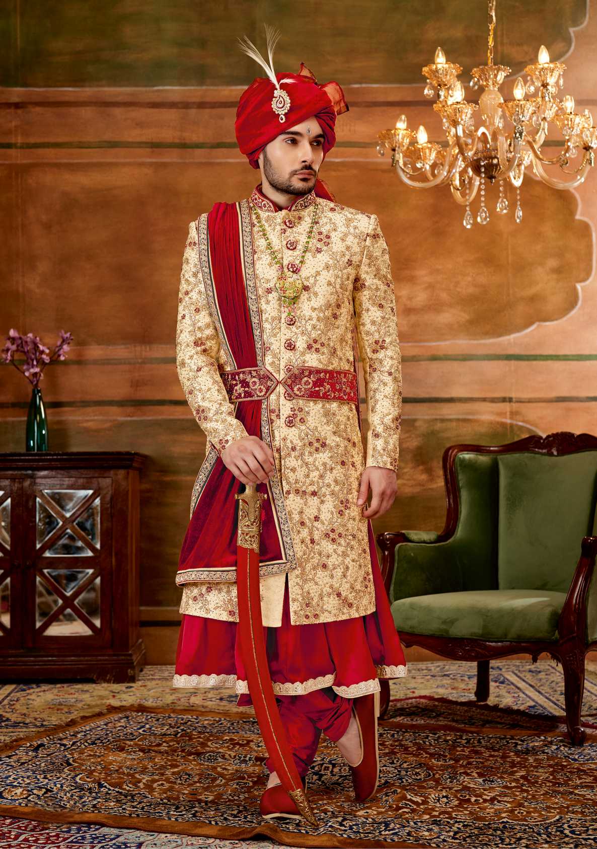 Ethnic Wedding Sherwani With All over Hand and Machine Work