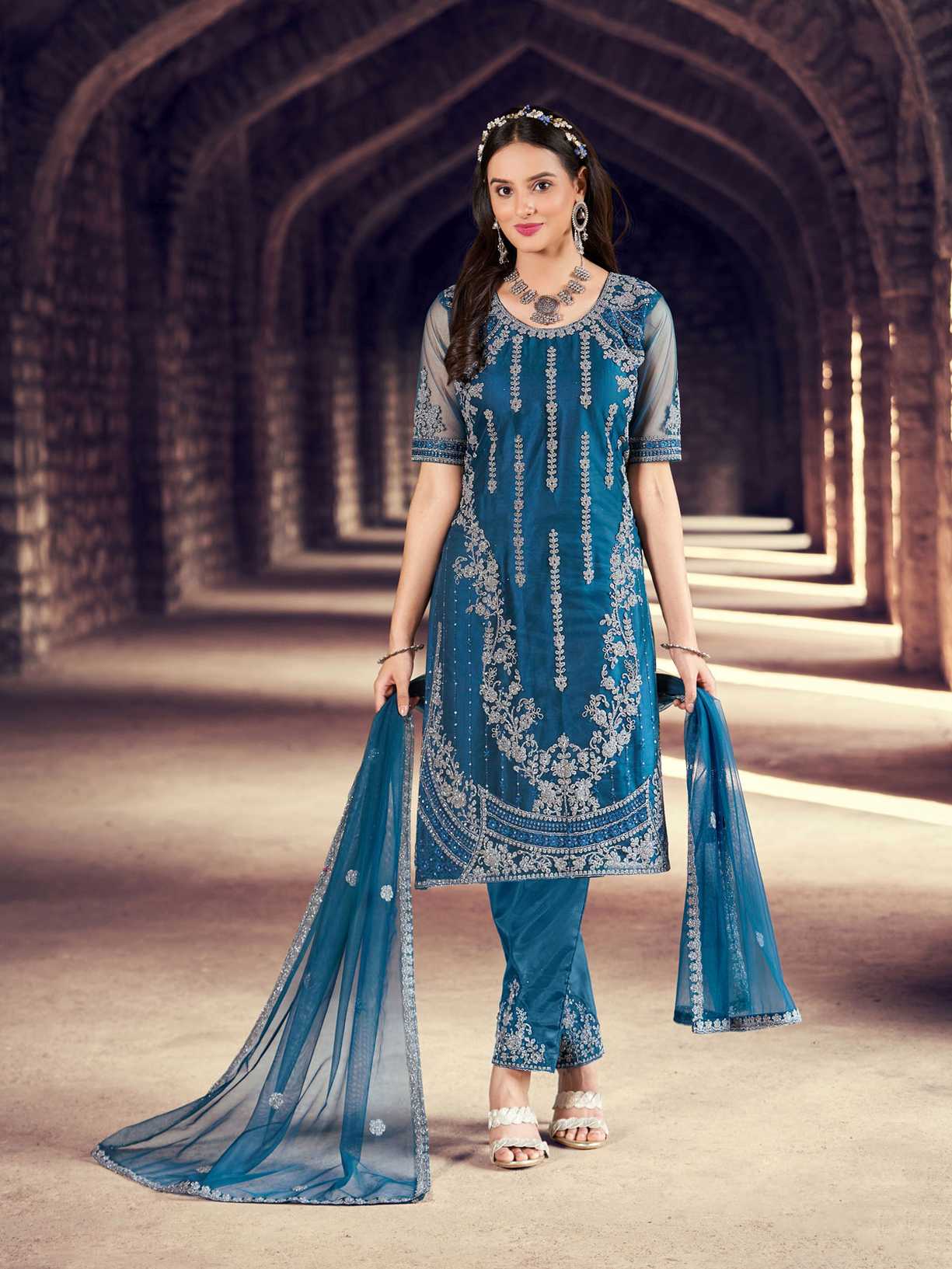 Latest Designer Partywear Semi Stitched Salwar Straight Cut