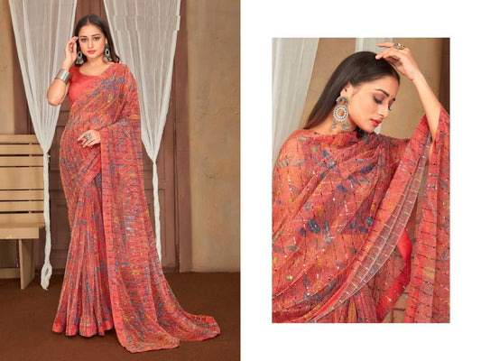 TRENDY SEQUENCE EMBROIDERY WORK WITH DIGITAL PRINT SAREE