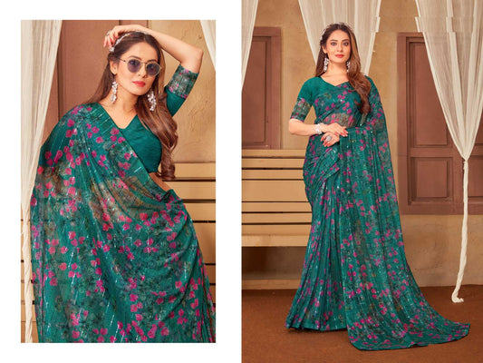 TRENDY SEQUENCE EMBROIDERY WORK WITH DIGITAL PRINT SAREE