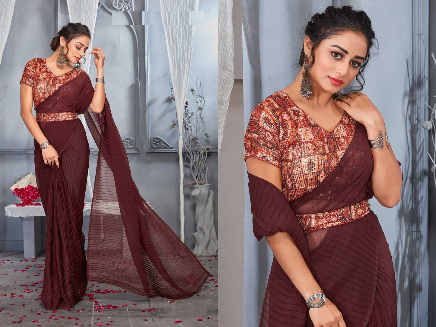 TRENDY SEQUENCE EMBROIDERY WORK WITH DIGITAL PRINT SAREE