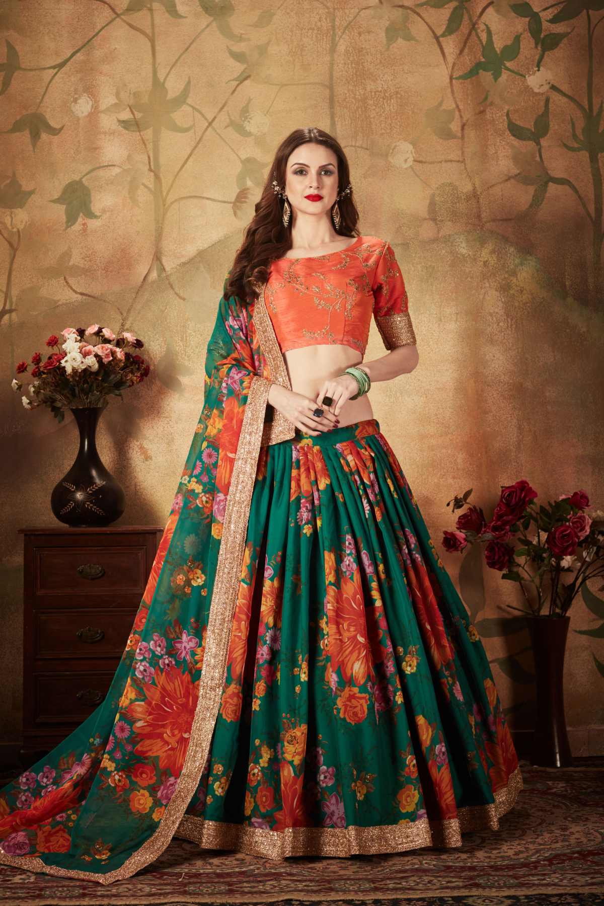 Lehenga Choli Art Silk Teal Digital Print Lehenga Choli – Kajols - Indian &  Pakistani Fashion & Tailoring