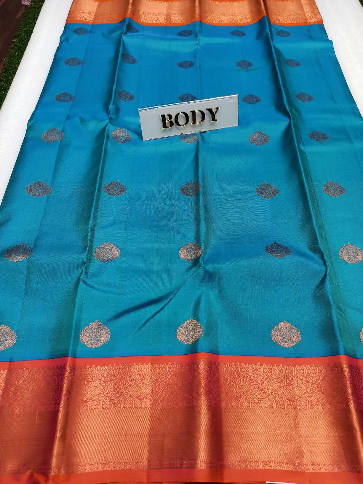 Blue KANCHI Pure silk  Handwoven Wedding Festival Heavy Border Saree