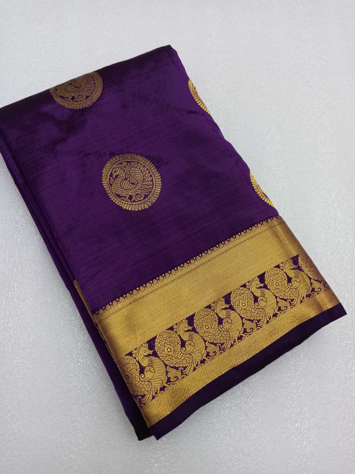 Purple PURE SILK KADIAL, Handwoven Wedding Festival Heavy Border Saree