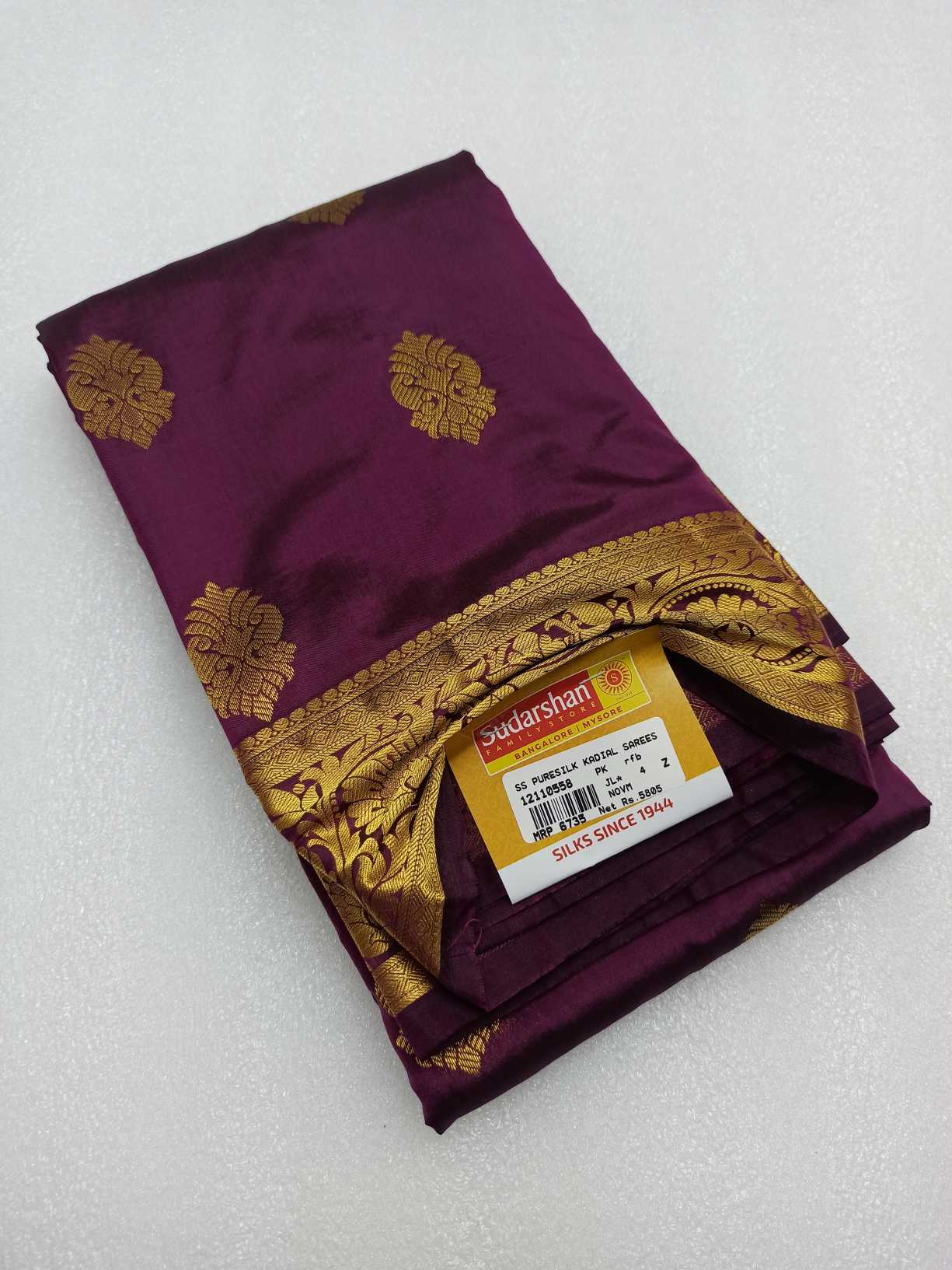 Purple PURE SILK KADIAL, Handwoven Wedding Festival Heavy Border Saree