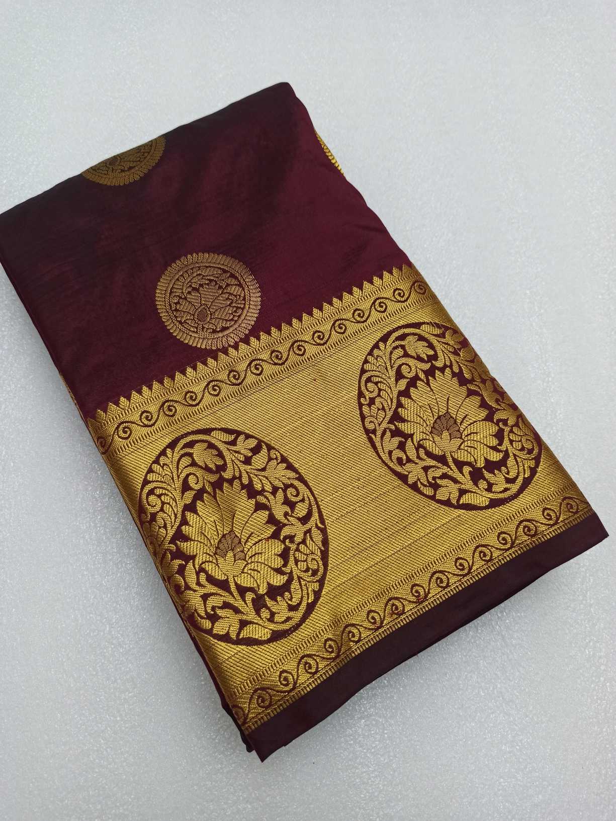 Maroon PURE SILK KADIAL, Handwoven Wedding Festival Heavy Border Saree