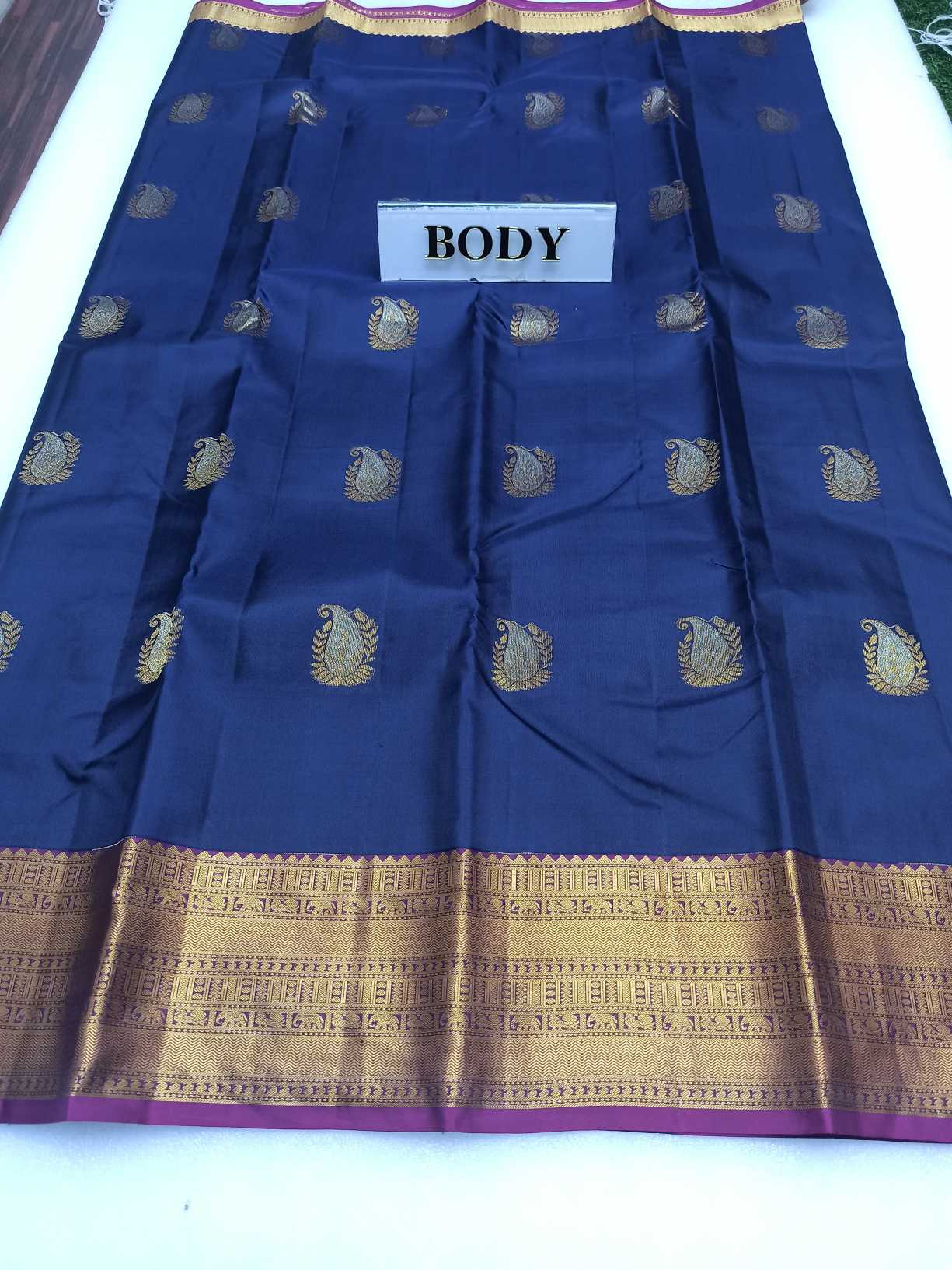 Blue KANCHI Pure silk  Handwoven Wedding Festival Heavy Border Saree