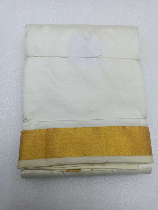 Dhothi 100% pure silk 8 yards dothi X 4yards shalya 1 cm Border, Gold Jari