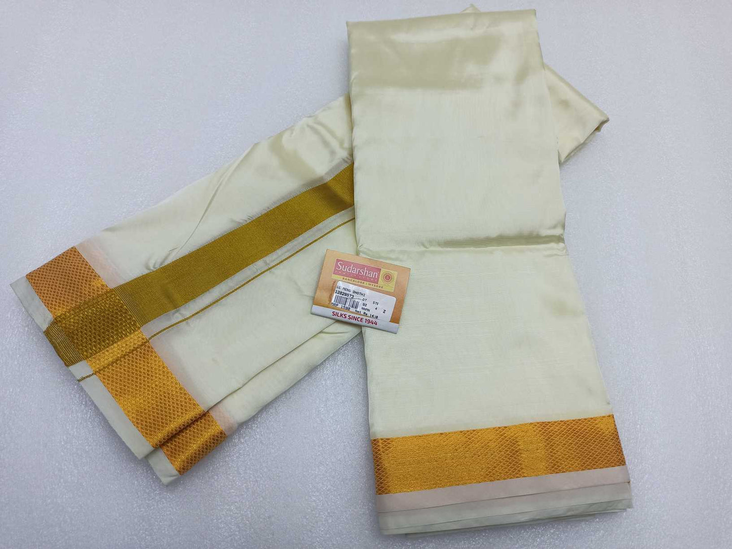 Raw silk Dhothi 8 yards dothi X 4yards shalya 1 cm Border, Gold Jari