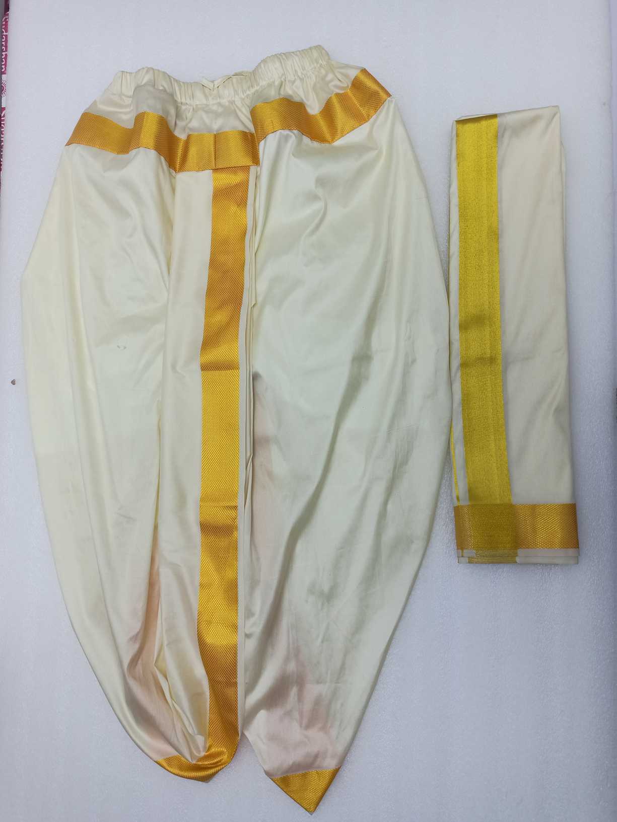 Raw silk Ready Dhothi With shalya 1 Inch Border Gold Jari