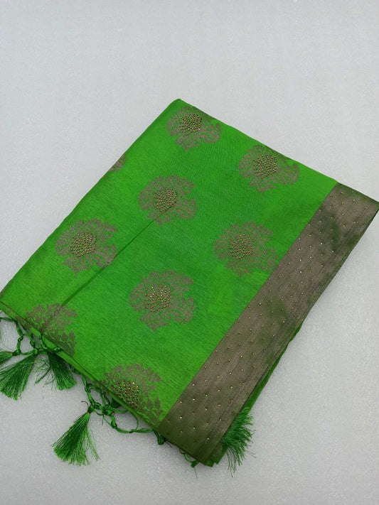 Raw Silk saree With Stone Work