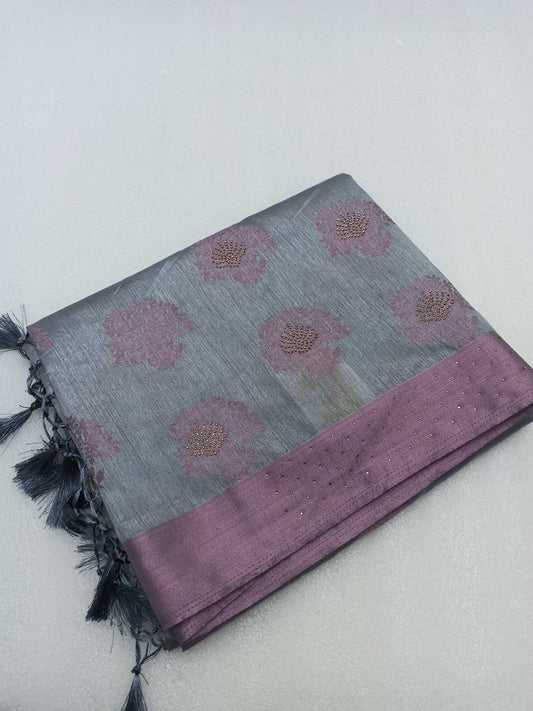 Raw Silk saree With Stone Work