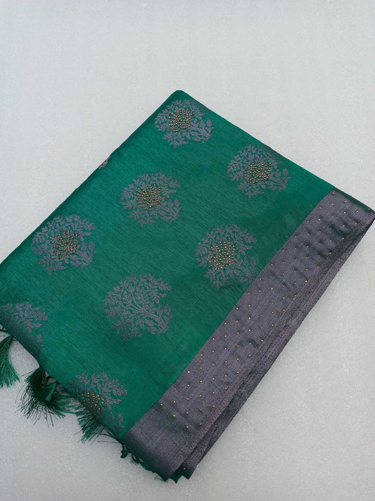 Raw Silk saree With Stone Work