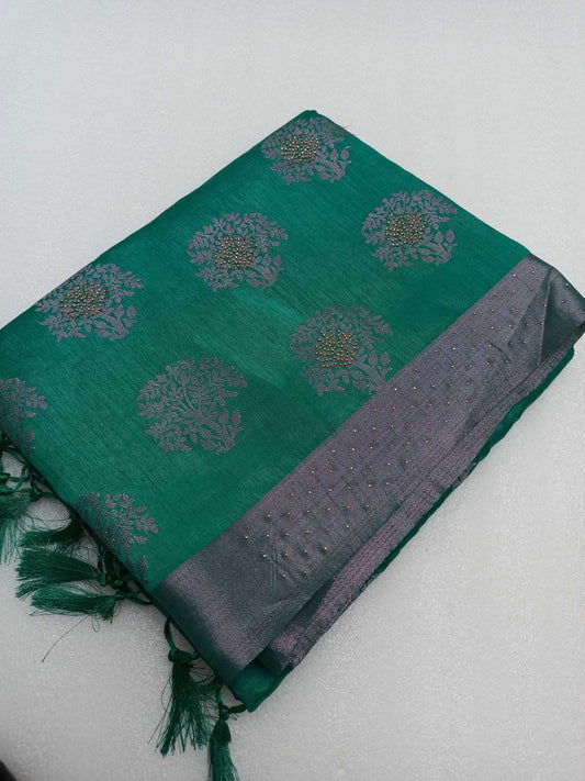 Raw Silk saree With Stone Work