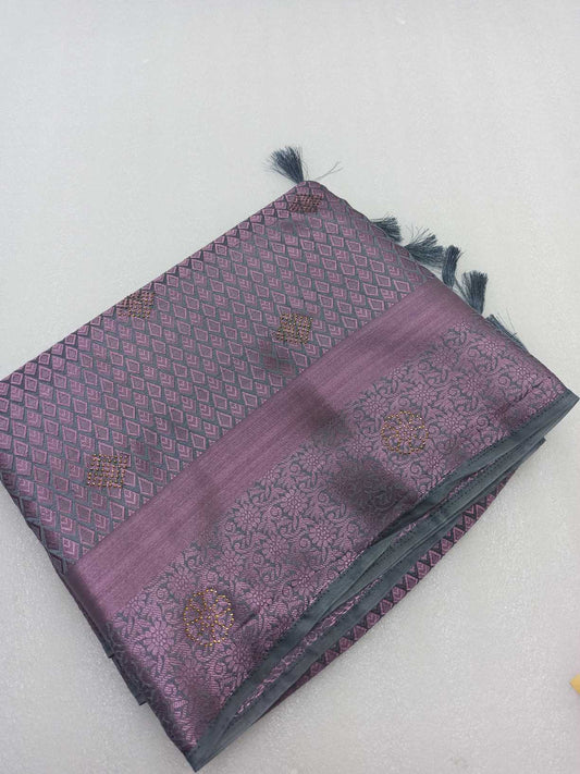 Raw Silk saree With Stone Work